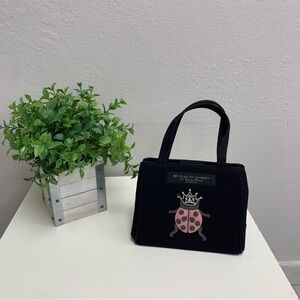 My Flat in London Black Mini Tote with Pink Ladybug Patch and Rhinestone Crown